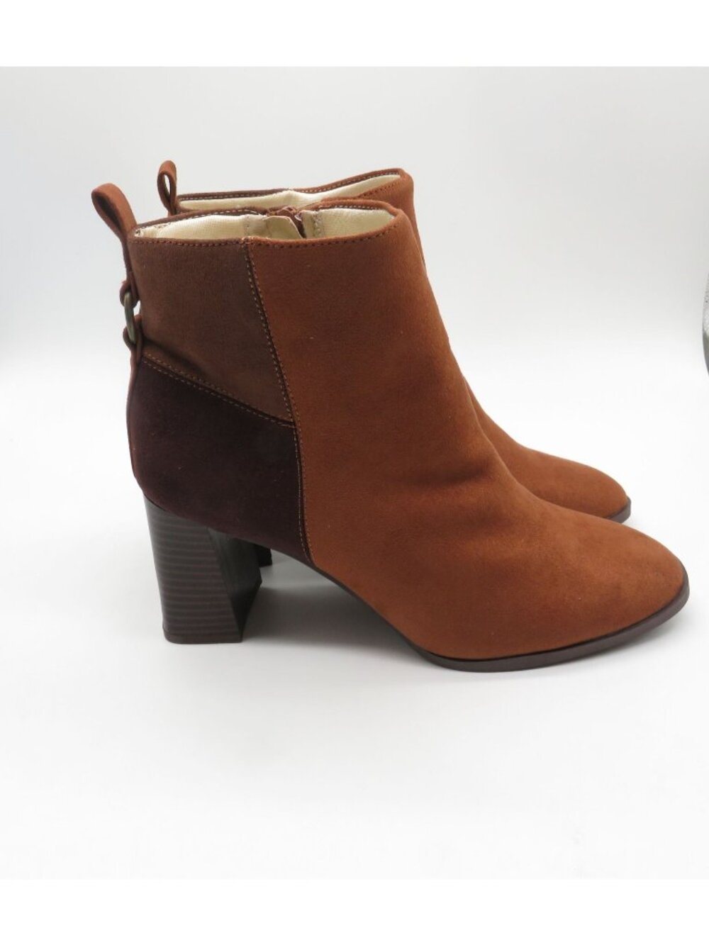 LifeStride Womens Faux Suede Ankle Boots Brown Burgundy 8.5W Block Heel NEW